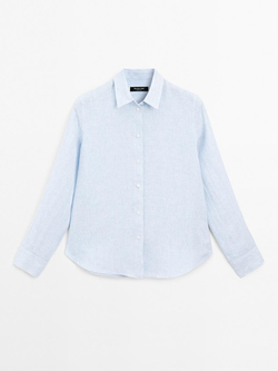 Massimo Dutti Рубашка из струящегося льна в тонкую полоску, синий