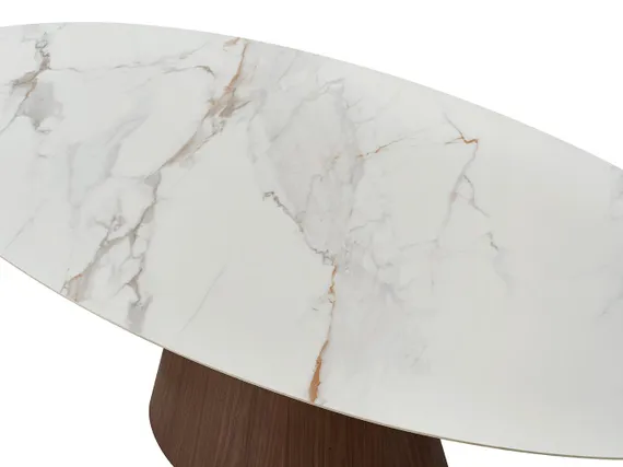 Стол овальный Ando 230х110 см, керамика Carrara, шпон ореха