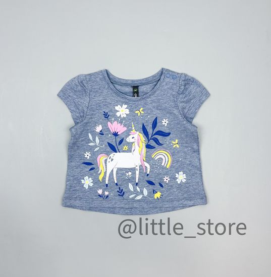 Футболка "Единороги в цветах" хлопковая, Серый меланж