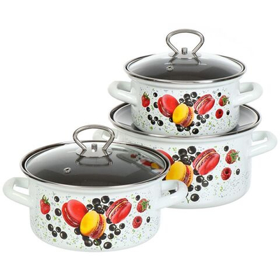 Набор эмалированной посуды 6 пр, кастрюли 1.9, 2.5, 3.7 л, Керчь, Сластена-1-Люкс стиль