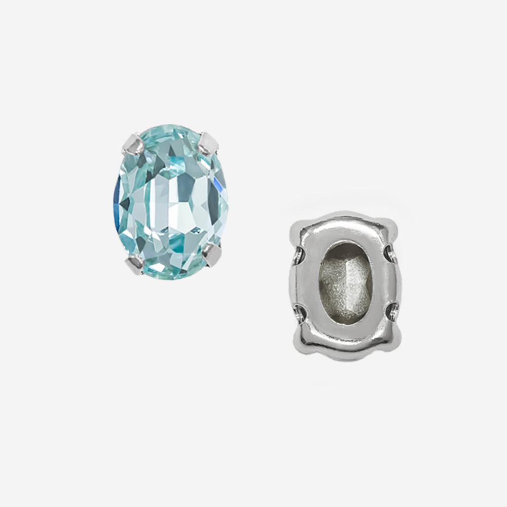 Овал (Oval Fancy Stone) в цапах, оттенок "Aquamarine", 8*6мм, родирование