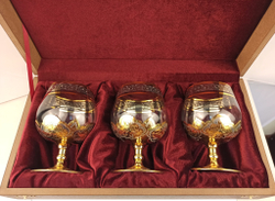 Набор бокалов для коньяка "Узорный" №3 (Златоуст)  в подарочном футляре