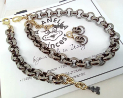 Серьги цепь ролло гигант, оттенок графит и золото