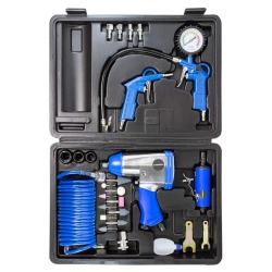 Набор инструментов пневматических с аксессуарами 15пр(гайковерт-320н/м,пневмозач.машинка-цанга 6мм,25000об/мин,подкачка,продувоч.пистолет,шланг5м) Forsage F-RP7811-15 (RP7313, ST-5540)