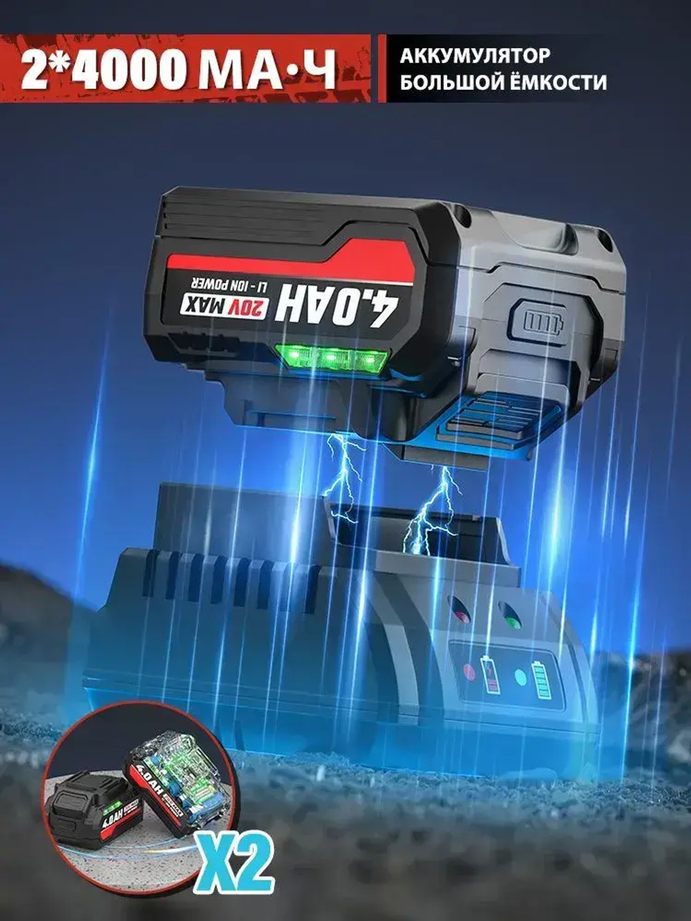 AcePower Гайковерт аккумуляторный бесщеточный 1200 Нм, 2 АКБ, профессиональный для автосервиса