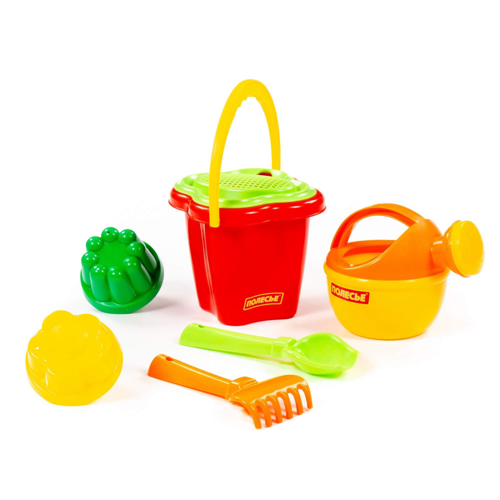 4498/Набор 158: ведро-цветок среднее+ситечко-цветок+совок+грабельки+2формочки+лейка малая/5