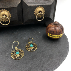 Серьги Lotus Flower бирюза из латуни