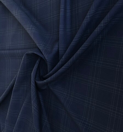 Костюмная шерсть принт клетка, синий темный NB015