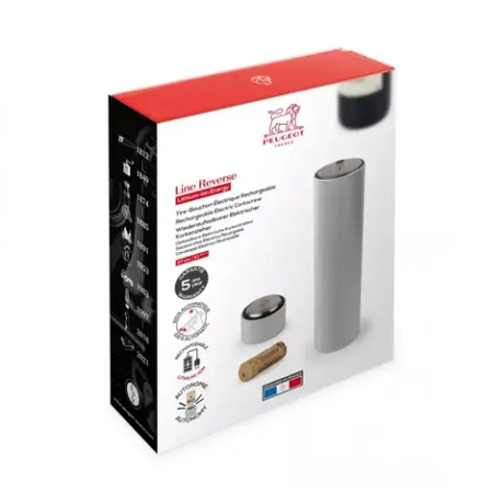 Штопор электрический 21см и обрезатель фольги Peugeot Line Reverse серебристый в подарочной упаковке