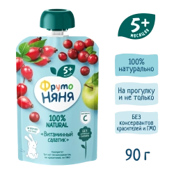 Фрутоняня пауч Витаминный Салатик с клюквой 90г с 5 месяцев