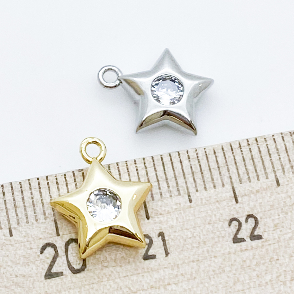 Подвеска Звезда, цвет серебро (родий), фианит, размер 13*11 мм, цена за 1 шт