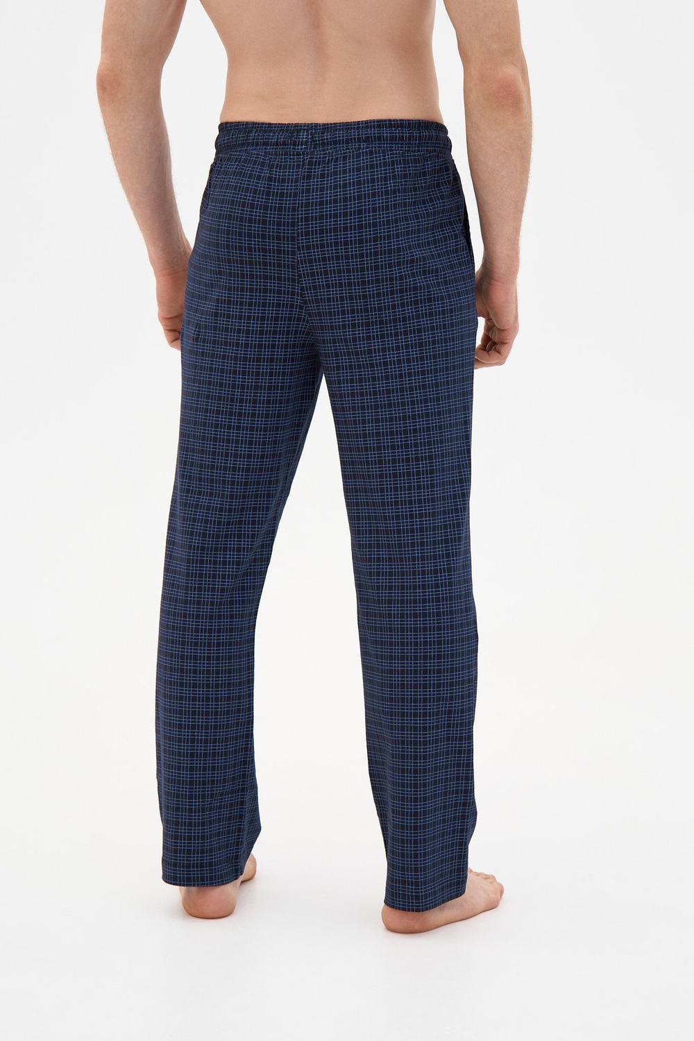 Хлопковые брюки в клетку (Размер: L) (Цвет: синий)