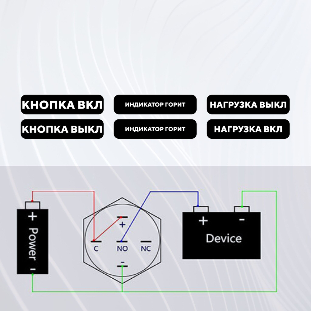 Кнопка для монтажа на корпус металлическая с индикатором (12-24 В, 16 мм)