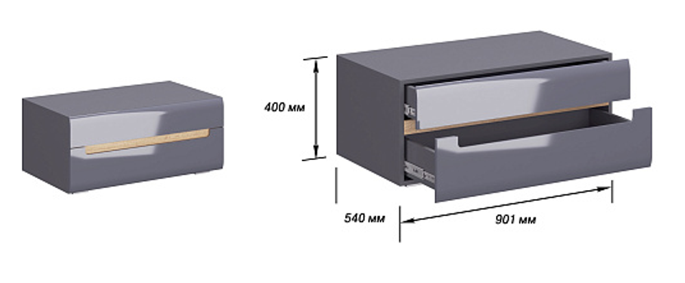 Приставка к тумбе ТВ Стокгольм серый графит/графит глянец