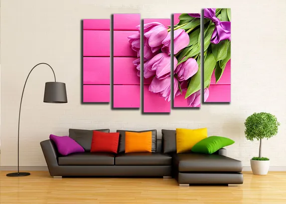 Модульная картина "Нежно-розовые тюльпаны"