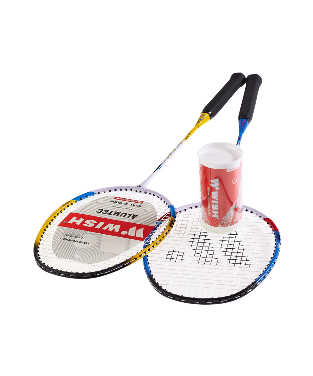 Набор для бадминтона Alumtec 502, 2 ракетки, 2 волана, синий/желтый