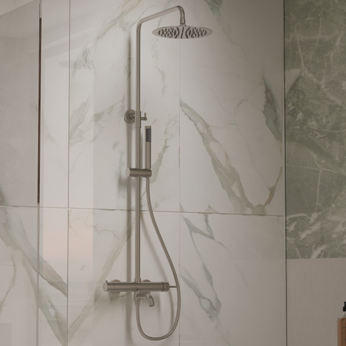 Душевая стойка Vincea Villa VSFS-1VL1BN с изливом, 25см верх. душ из нерж. стали, брашированный никель