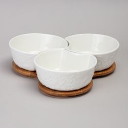 МЕНАЖНИЦА 3 СЕКЦИИ LEFARD "FLOWERS STORY" НА ДЕРЕВ. ПОДСТАВКЕ 22*22*6 СМ 250 МЛ