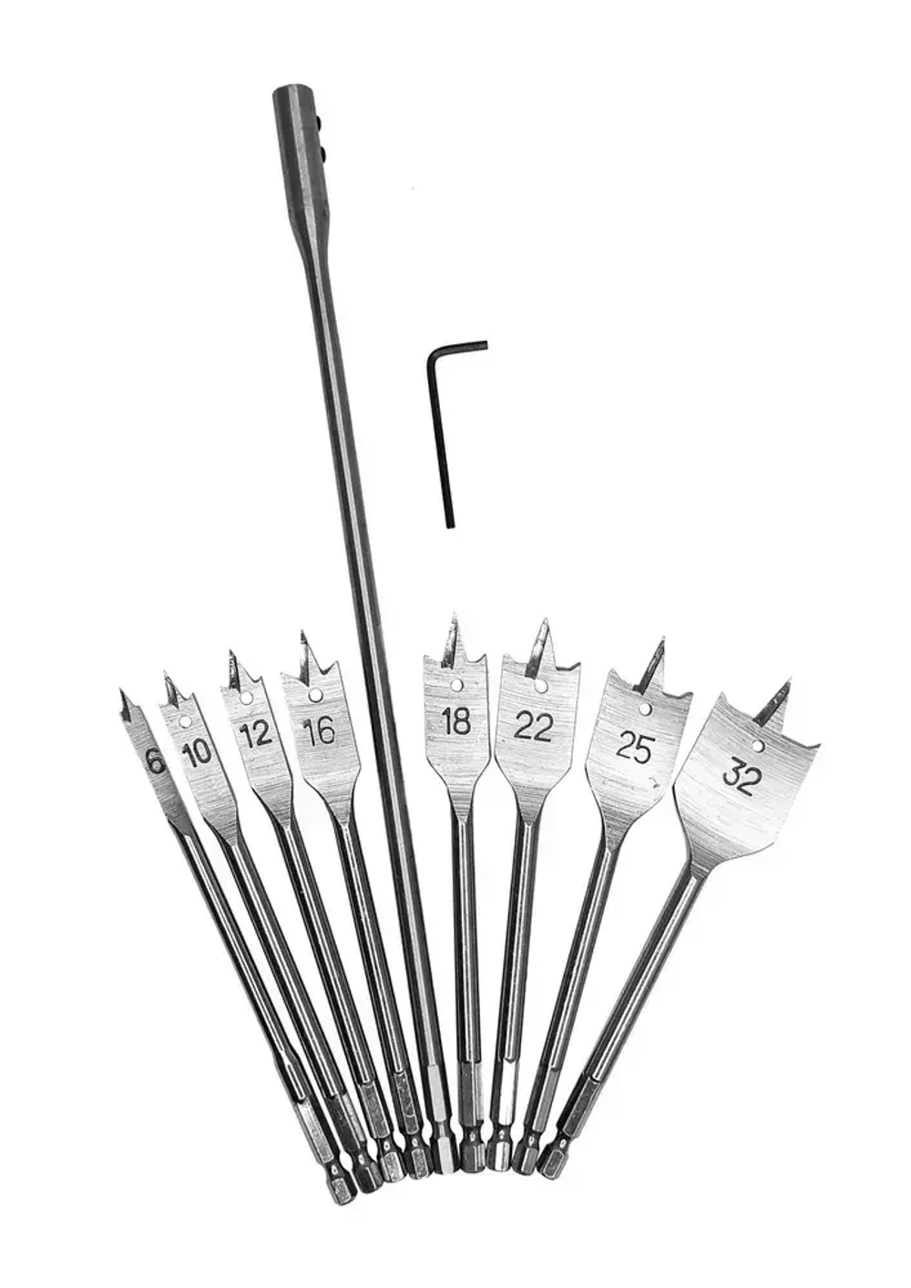 Набор перьевых сверл по дереву 8шт с удлинителем