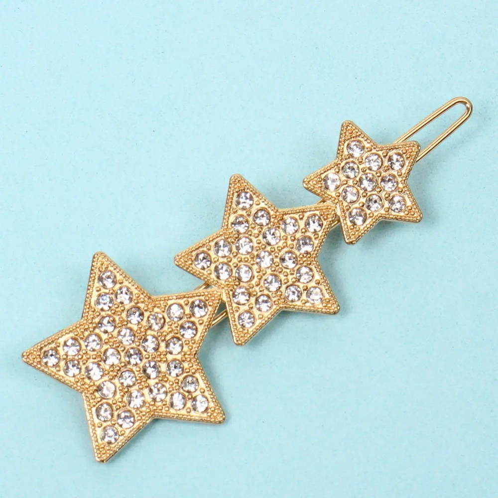 Зажим для волос 1шт на блистере «БИСКВИТ», звёздочки, цвет золото, 6*1.5см●