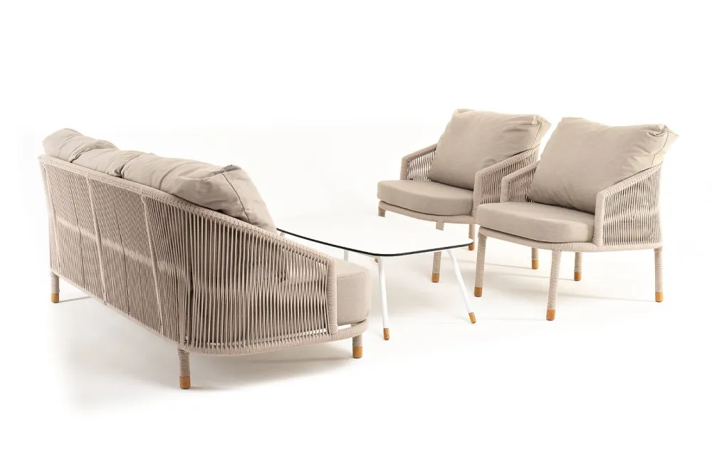 "Верона" лаунж-зона 5-местная плетеная из роупа (веревки), каркас алюминиевый белый, роуп бежевый