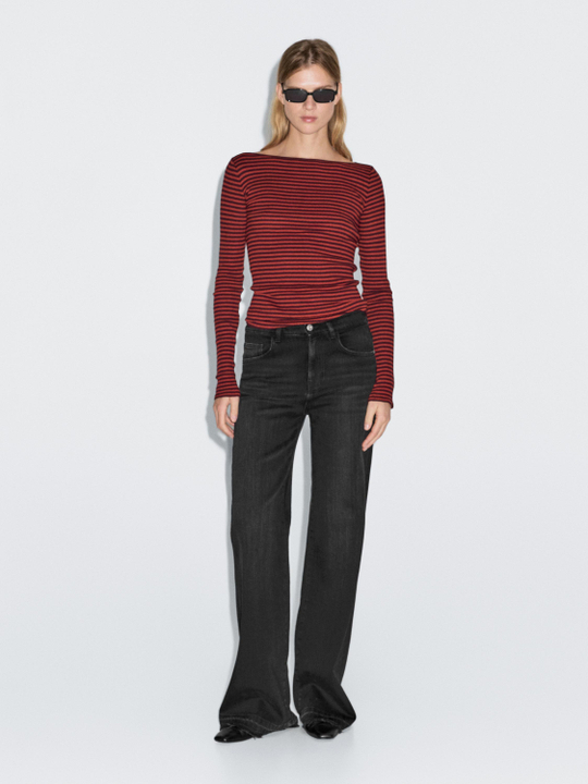 Massimo Dutti Джинсы клеш со средней посадкой, черный