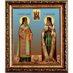 Икона Святителей Нектария Эгинского и Луки Крымского с иконой "Всецарица" с мощевиком.