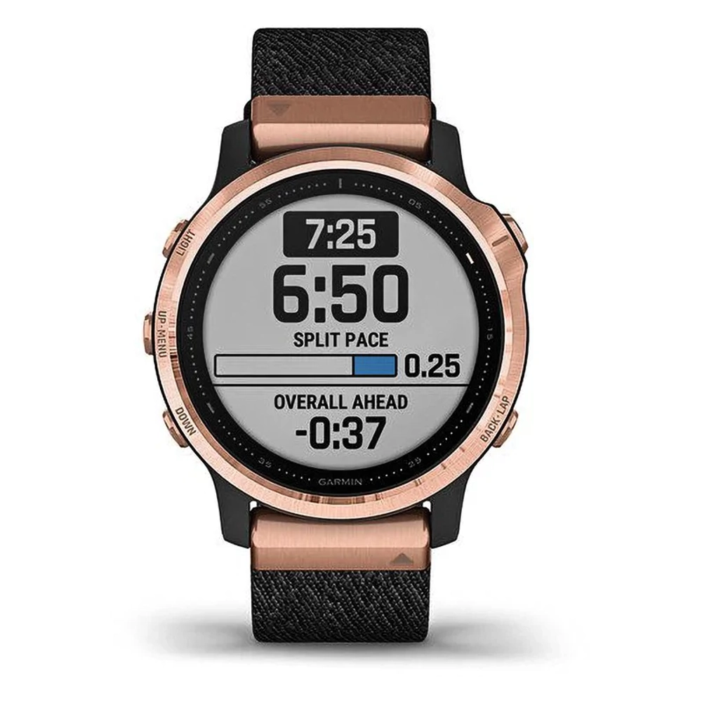 Спортивные наручные часы Garmin Fenix 6s Sapphire розовое золото с черным нейлоновым ремешком 010-02159-37