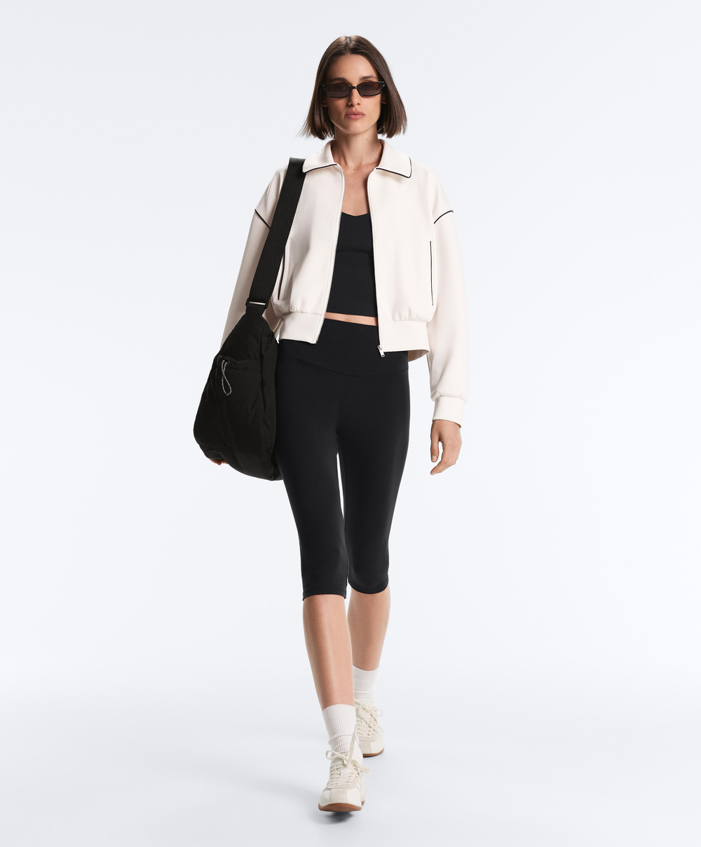 Oysho Куртка с эффектом неопрена без капюшона, экрю