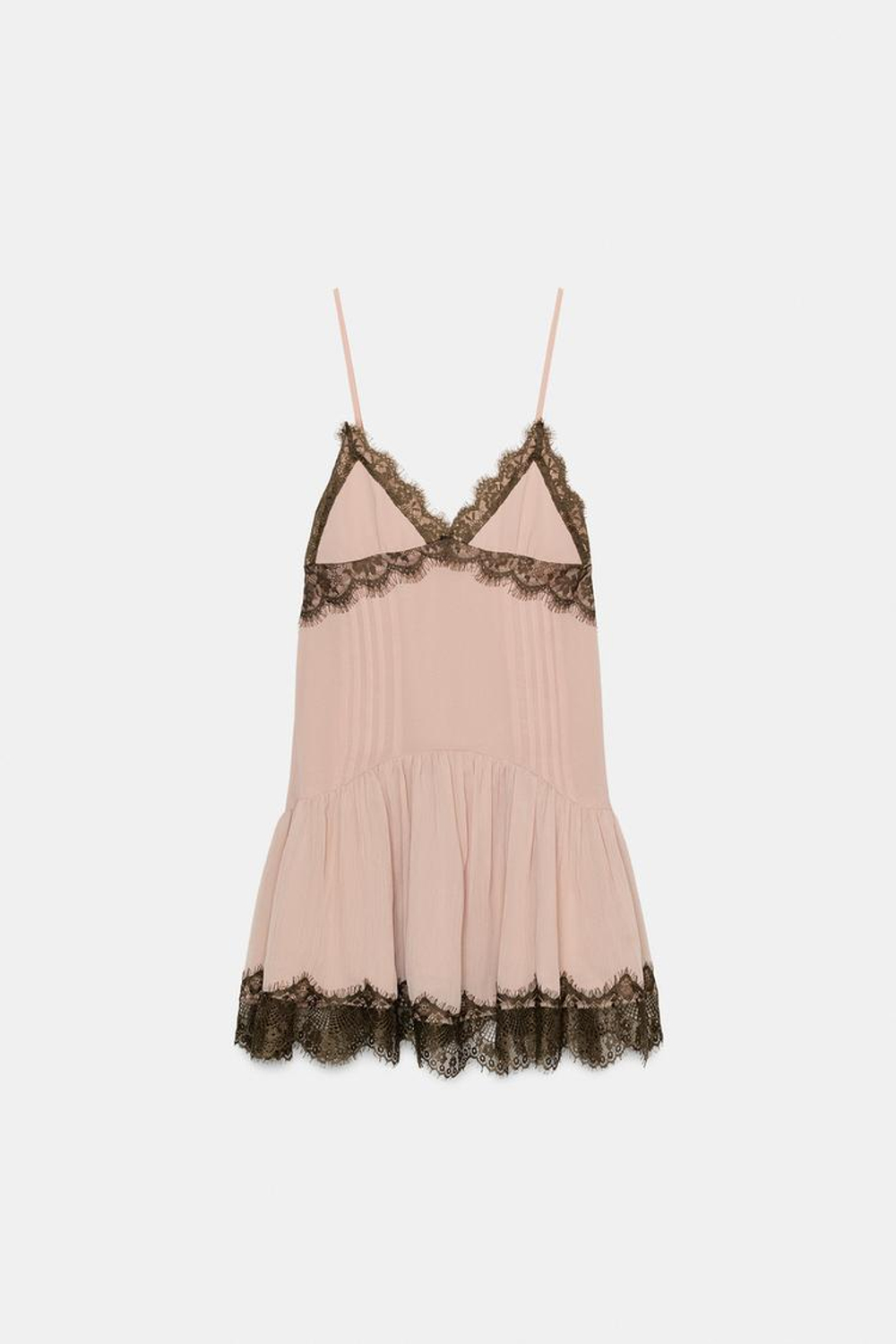 ZARA КОРОТКОЕ КОМБИНИРОВАННОЕ ПЛАТЬЕ С КРУЖЕВОМ, РОЗОВАТЫЙ