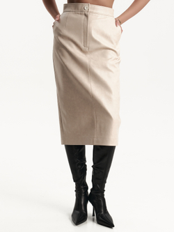 Юбка экокожа в молочном цвете