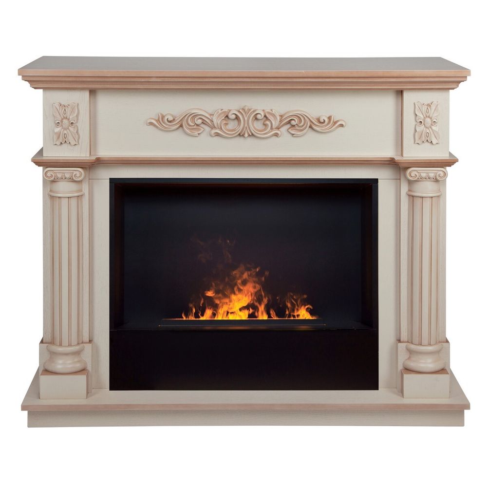 Электрокамин RealFlame Silvia 26 WT белый дуб с бронзовой патиной с очагом 3D Cassette 630 Black Panel