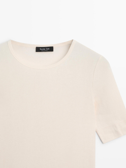 Massimo Dutti Футболка из смесовой хлопковой ткани, кремовый