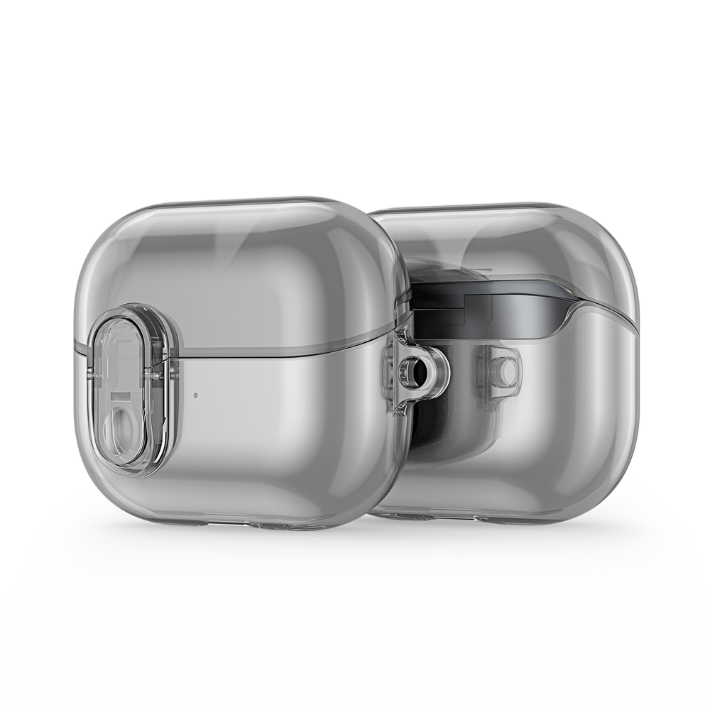 Прозрачный серый чехол из TPU от Dux Ducis для наушников Samsung Buds3 и Buds 3 Pro, серия SECI Series Case, в комплекте с карабином