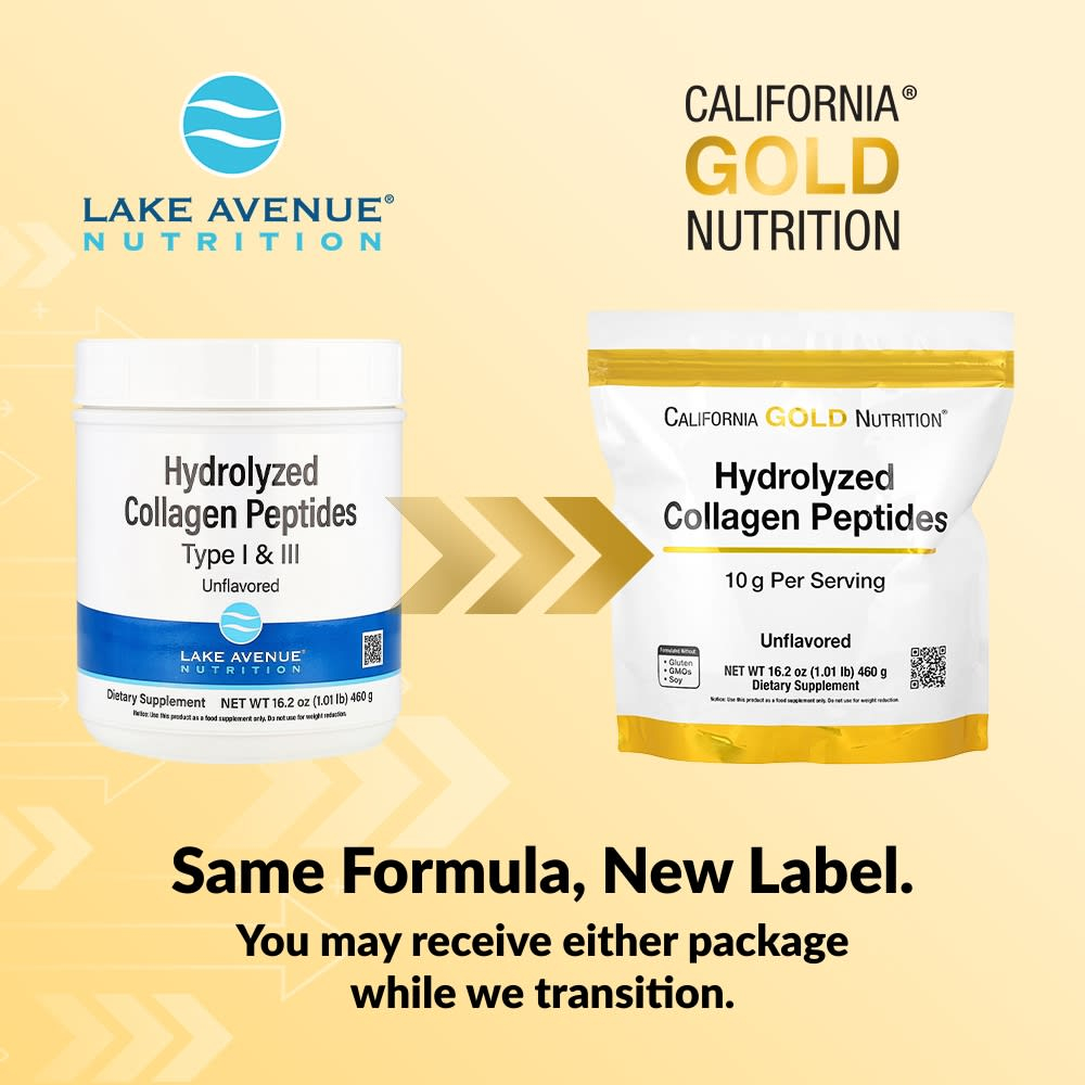 California Gold Nutrition, пептиды гидролизованного коллагена типов I и III, без добавок, 460 г (1,01 фунта)