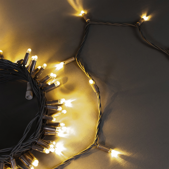 Светодиодная нить 10 м., 24 В, 100 LED, тепло-белая, серый провод каучук, LTC (ECO100-5-1WW)