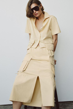 ZARA ЮБКА МИДИ КАРГО — ZW COLLECTION, ЖЕЛТЫЙ