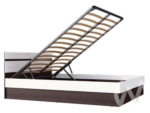 Кровать 1;4м с ПМ Спальня Ким (венге/белый глянец холодный)