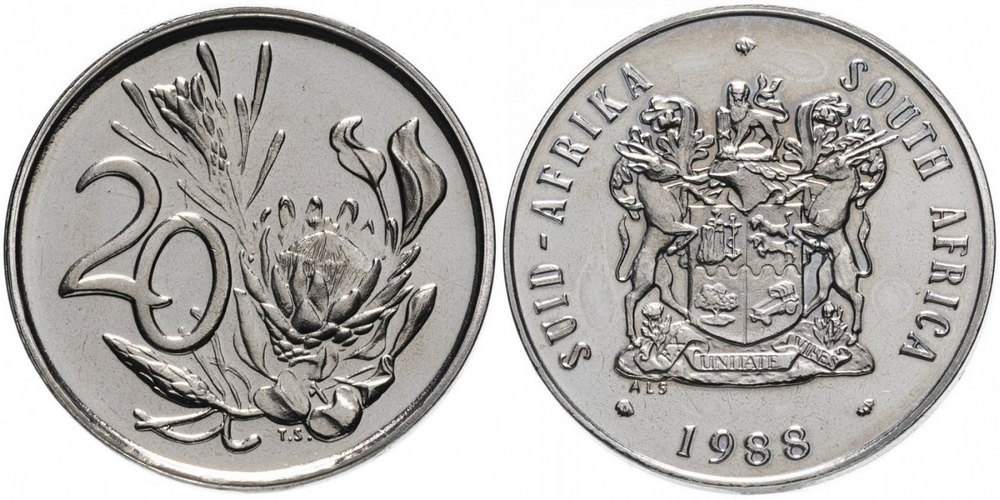 ЮАР 20 центов, 1970-1990 XF