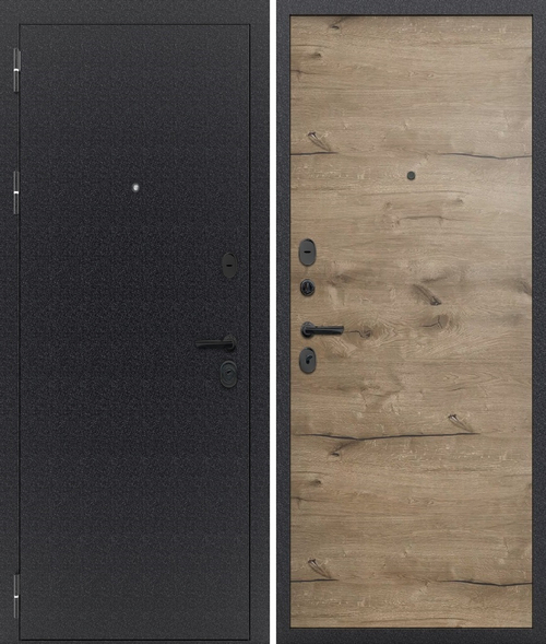 Входная дверь FlyDoors АРКАН ЛОФТ Букле чёрный - Дуб Пацифик