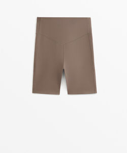 OYSHO Леггинсы-велосипедки полиамидные хлопковые с высокой посадкой 20 см, ладан