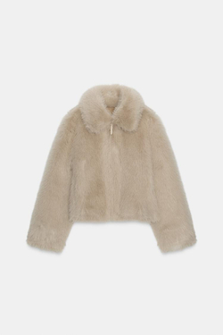 ZARA КУРТКА-ДУБЛЕНКА С ОТДЕЛКОЙ ПОД МЕХ, СЕРО-КОРИЧНЕВЫЙ