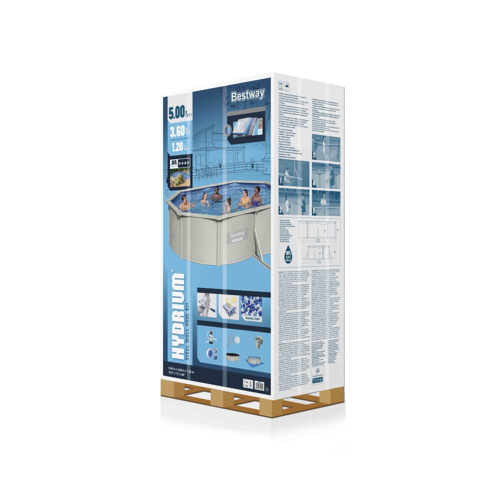 Cтальной бассейн Bestway Hydrium Oval Pool 500х360х120 см + песочный ф/насос 3028 л/ч, лестница, тент, подстилка (56586 BW)