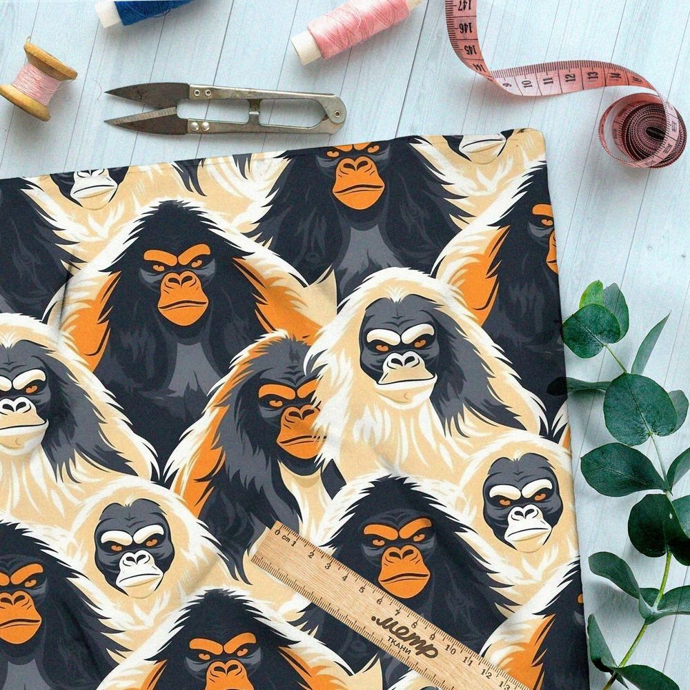 Ткань премиум шифон угрюмые обезьяны