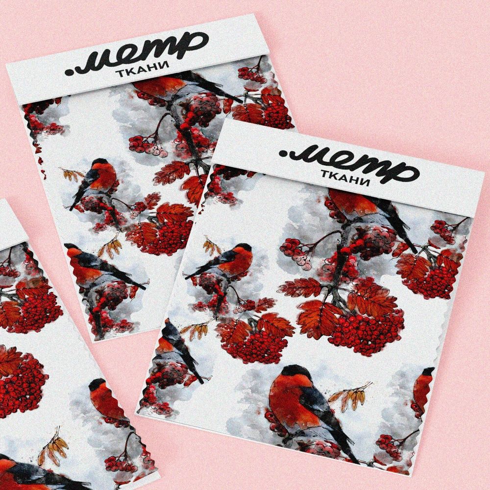 Ткань муслин снегири на рябине