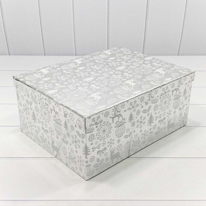 Коробка Прямоугольная серебро Новогодняя 33*25,5*14,5