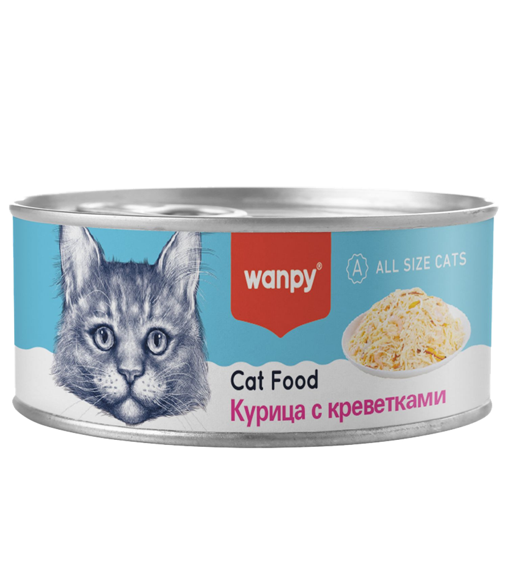 Wanpy Cat Консервы для кошек "Курица с креветками" 95гр. (33005)