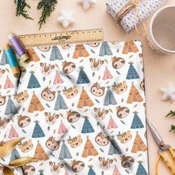 Ткань премиум интерлок мультяшные вигвамы