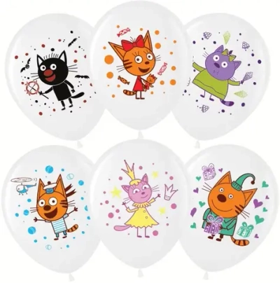 Шар (12''/30 см) Три Кота, Играем вместе, Белый, пастель