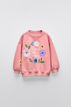 ZARA ТОЛСТОВКА С РАСТИТЕЛЬНЫМ ПРИНТОМ, ТЕМНО-РОЗОВЫЙ